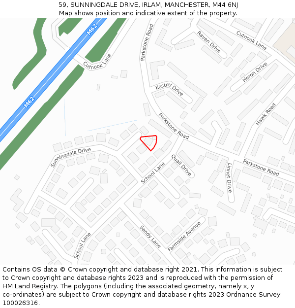 59, SUNNINGDALE DRIVE, IRLAM, MANCHESTER, M44 6NJ: Location map and indicative extent of plot