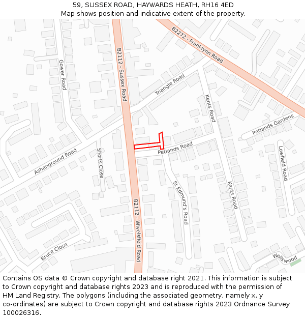 59, SUSSEX ROAD, HAYWARDS HEATH, RH16 4ED: Location map and indicative extent of plot