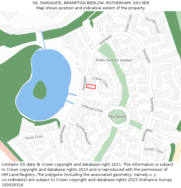59, SWANGATE, BRAMPTON BIERLOW, ROTHERHAM, S63 6ER: Location map and indicative extent of plot