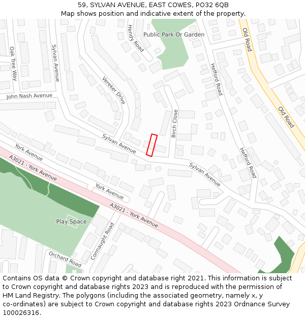 59, SYLVAN AVENUE, EAST COWES, PO32 6QB: Location map and indicative extent of plot