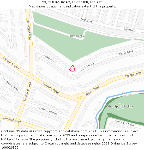 59, TETUAN ROAD, LEICESTER, LE3 9RT: Location map and indicative extent of plot