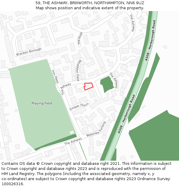 59, THE ASHWAY, BRIXWORTH, NORTHAMPTON, NN6 9UZ: Location map and indicative extent of plot