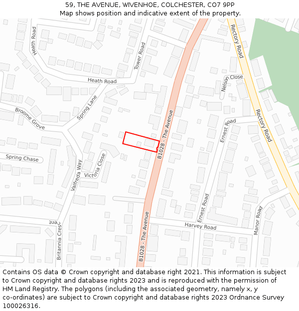 59, THE AVENUE, WIVENHOE, COLCHESTER, CO7 9PP: Location map and indicative extent of plot