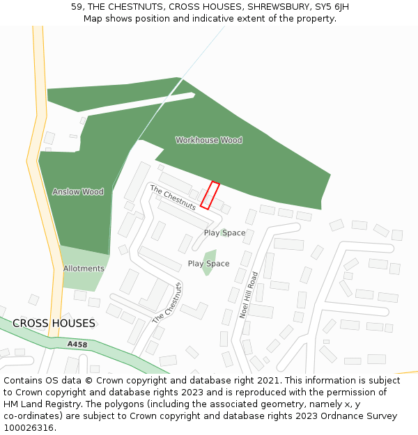 59, THE CHESTNUTS, CROSS HOUSES, SHREWSBURY, SY5 6JH: Location map and indicative extent of plot