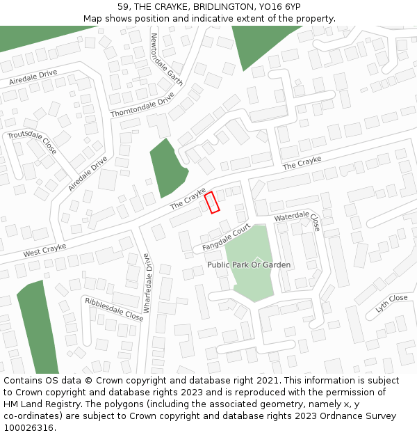 59, THE CRAYKE, BRIDLINGTON, YO16 6YP: Location map and indicative extent of plot