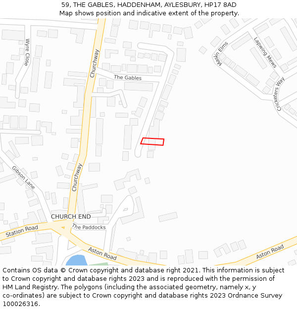 59, THE GABLES, HADDENHAM, AYLESBURY, HP17 8AD: Location map and indicative extent of plot