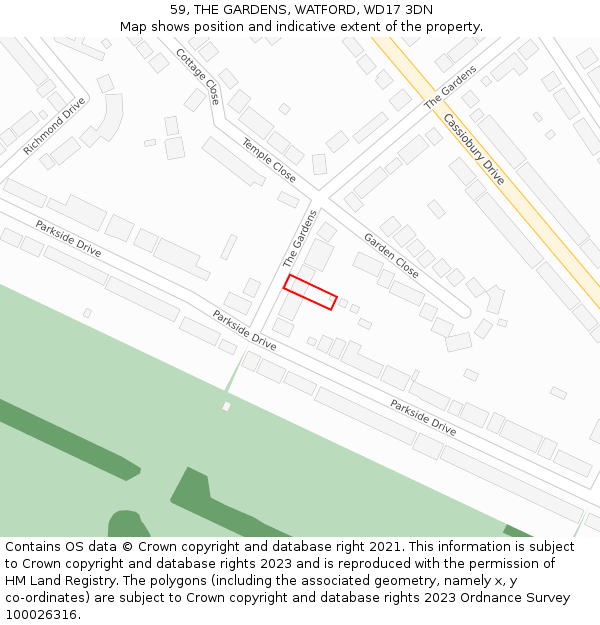 59, THE GARDENS, WATFORD, WD17 3DN: Location map and indicative extent of plot