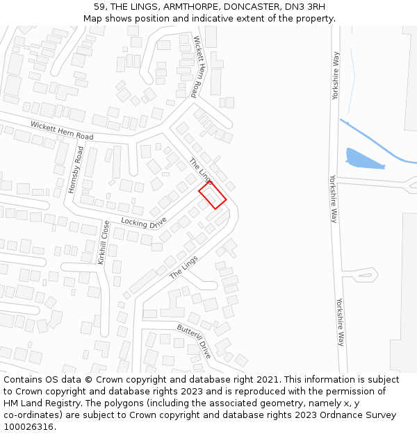 59, THE LINGS, ARMTHORPE, DONCASTER, DN3 3RH: Location map and indicative extent of plot