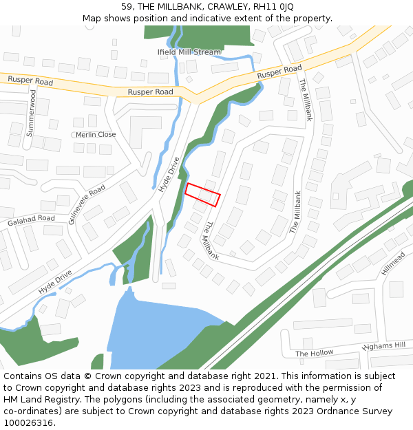 59, THE MILLBANK, CRAWLEY, RH11 0JQ: Location map and indicative extent of plot