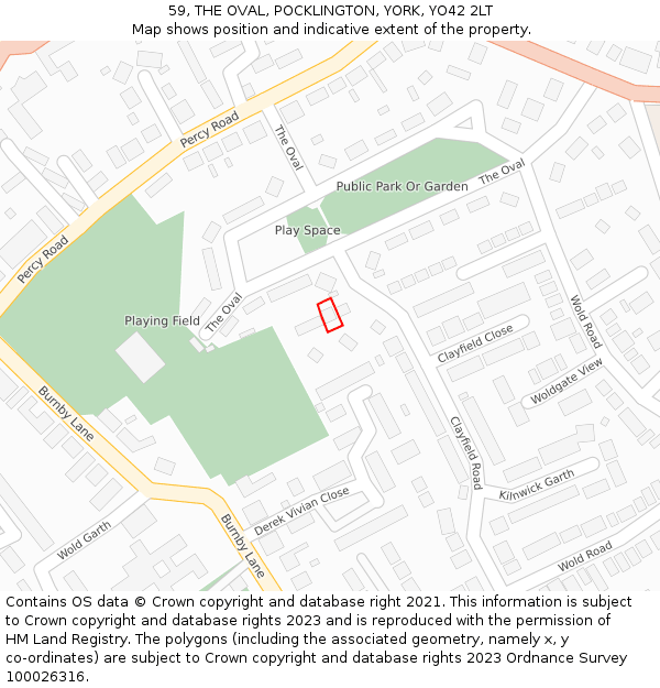 59, THE OVAL, POCKLINGTON, YORK, YO42 2LT: Location map and indicative extent of plot
