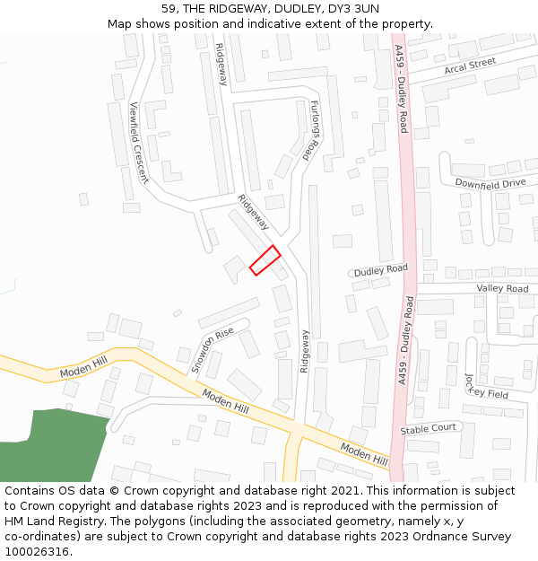 59, THE RIDGEWAY, DUDLEY, DY3 3UN: Location map and indicative extent of plot