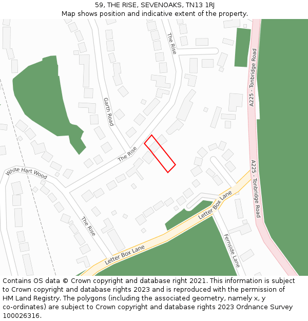 59, THE RISE, SEVENOAKS, TN13 1RJ: Location map and indicative extent of plot