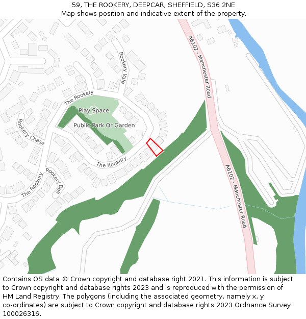 59, THE ROOKERY, DEEPCAR, SHEFFIELD, S36 2NE: Location map and indicative extent of plot