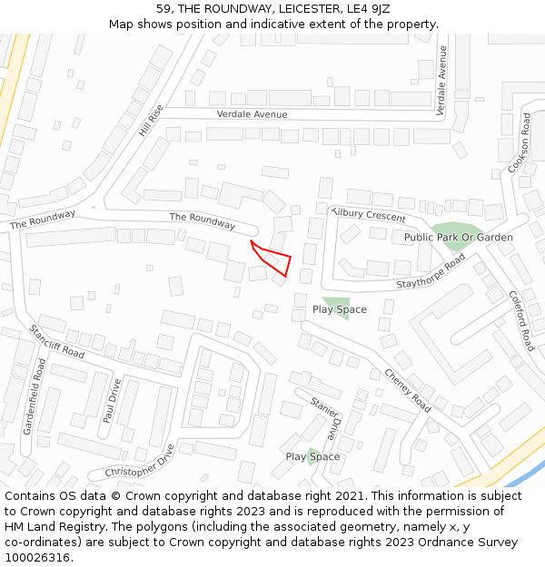 59, THE ROUNDWAY, LEICESTER, LE4 9JZ: Location map and indicative extent of plot