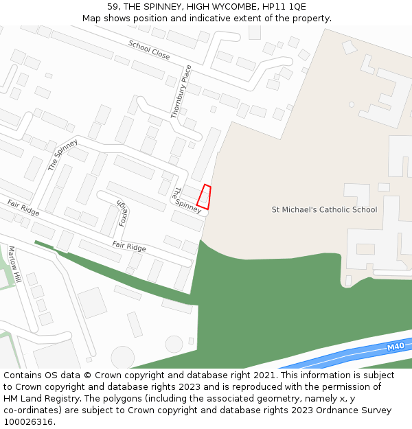 59, THE SPINNEY, HIGH WYCOMBE, HP11 1QE: Location map and indicative extent of plot