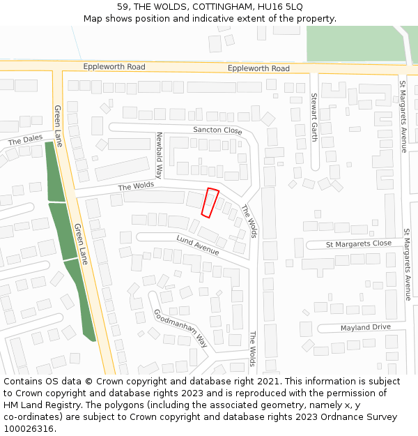 59, THE WOLDS, COTTINGHAM, HU16 5LQ: Location map and indicative extent of plot