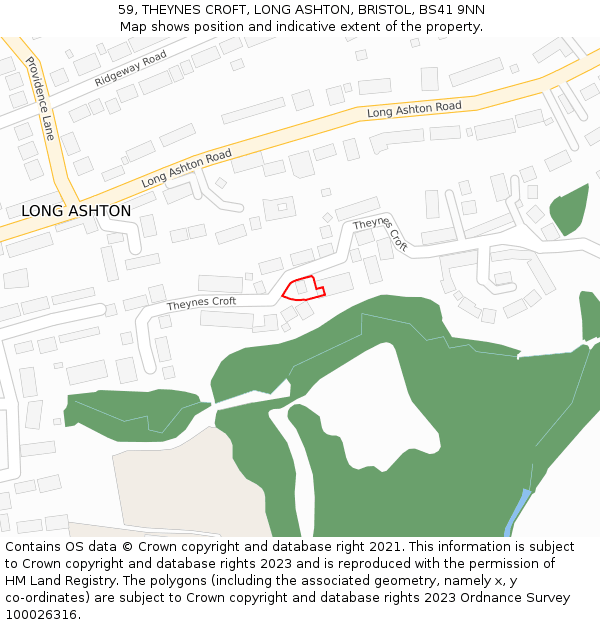 59, THEYNES CROFT, LONG ASHTON, BRISTOL, BS41 9NN: Location map and indicative extent of plot