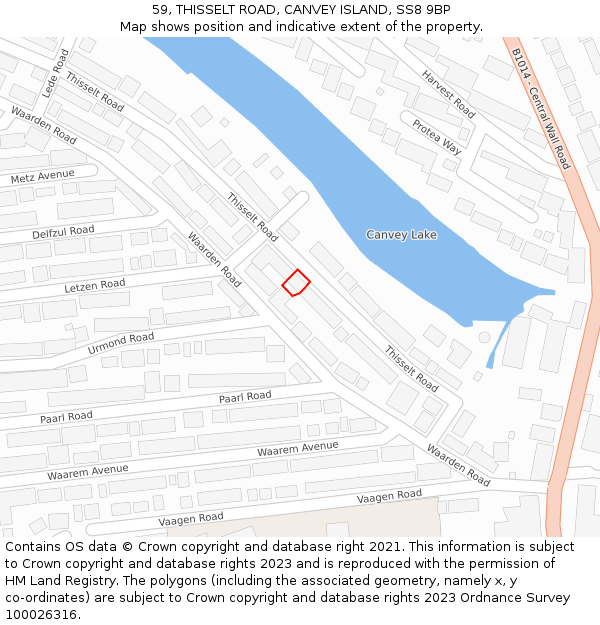 59, THISSELT ROAD, CANVEY ISLAND, SS8 9BP: Location map and indicative extent of plot