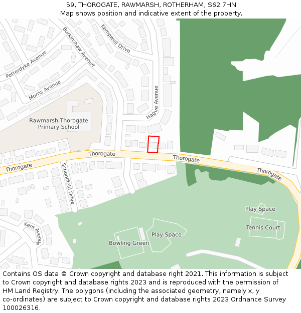 59, THOROGATE, RAWMARSH, ROTHERHAM, S62 7HN: Location map and indicative extent of plot