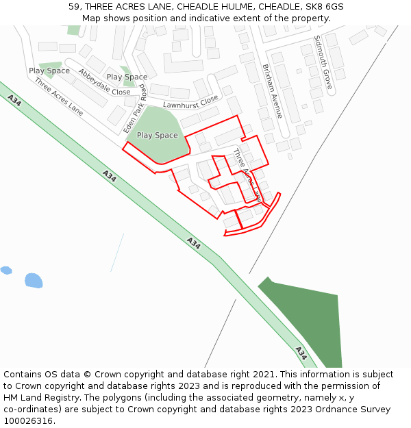 59, THREE ACRES LANE, CHEADLE HULME, CHEADLE, SK8 6GS: Location map and indicative extent of plot