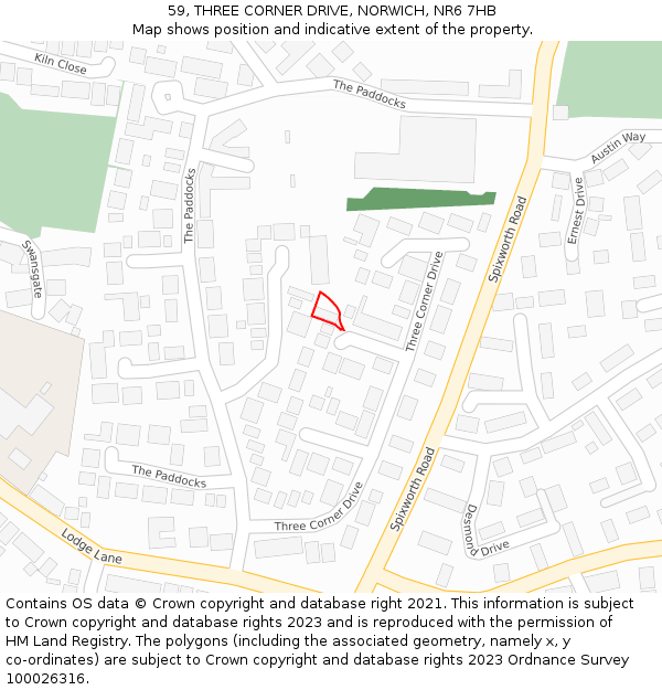 59, THREE CORNER DRIVE, NORWICH, NR6 7HB: Location map and indicative extent of plot