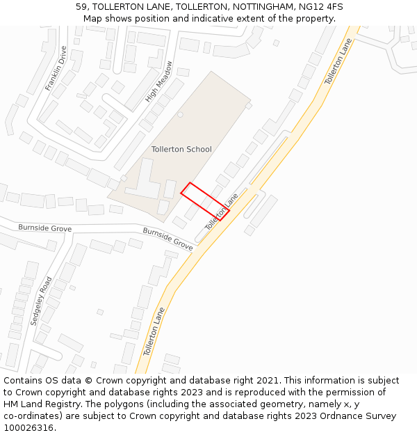 59, TOLLERTON LANE, TOLLERTON, NOTTINGHAM, NG12 4FS: Location map and indicative extent of plot