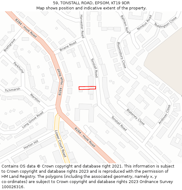 59, TONSTALL ROAD, EPSOM, KT19 9DR: Location map and indicative extent of plot