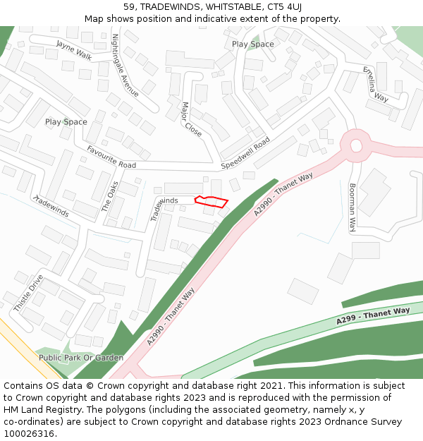 59, TRADEWINDS, WHITSTABLE, CT5 4UJ: Location map and indicative extent of plot