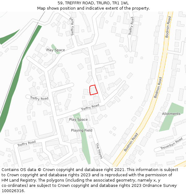 59, TREFFRY ROAD, TRURO, TR1 1WL: Location map and indicative extent of plot