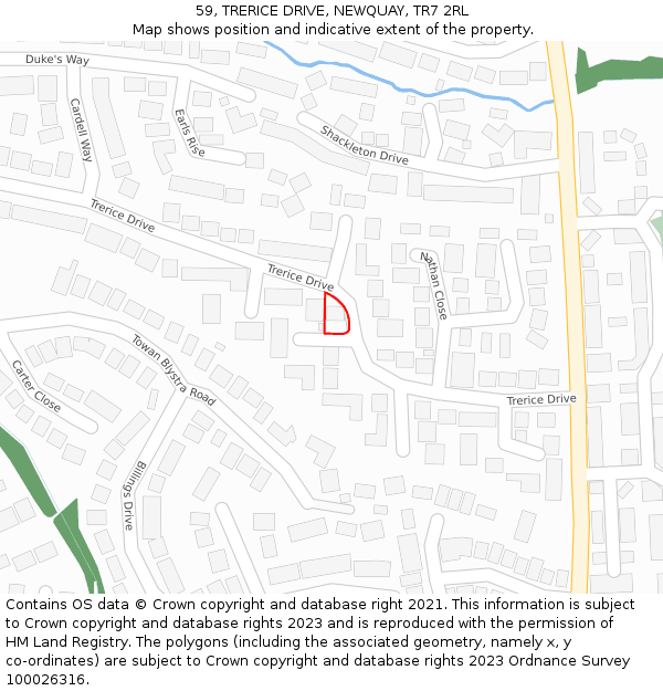 59, TRERICE DRIVE, NEWQUAY, TR7 2RL: Location map and indicative extent of plot