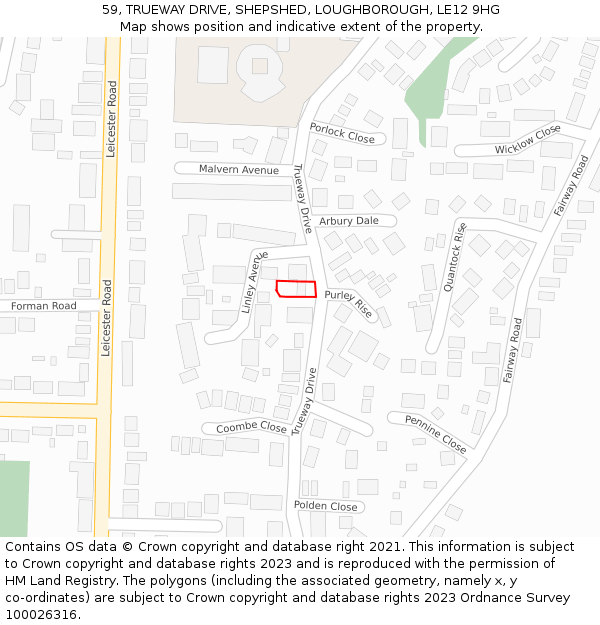 59, TRUEWAY DRIVE, SHEPSHED, LOUGHBOROUGH, LE12 9HG: Location map and indicative extent of plot