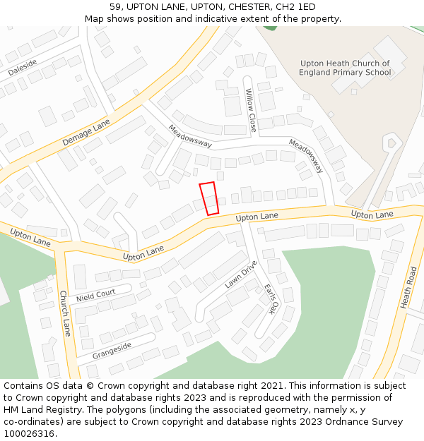59, UPTON LANE, UPTON, CHESTER, CH2 1ED: Location map and indicative extent of plot
