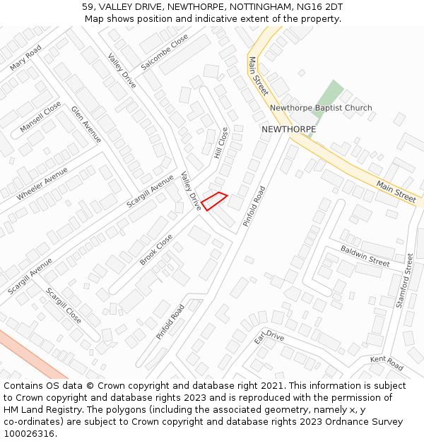 59, VALLEY DRIVE, NEWTHORPE, NOTTINGHAM, NG16 2DT: Location map and indicative extent of plot