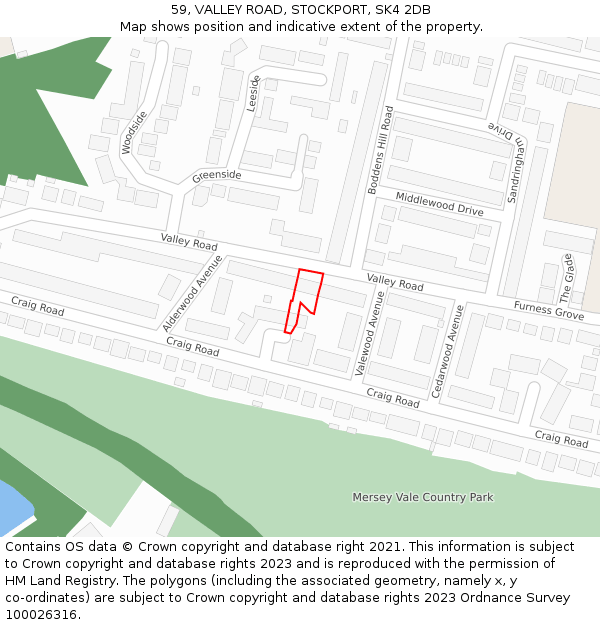 59, VALLEY ROAD, STOCKPORT, SK4 2DB: Location map and indicative extent of plot