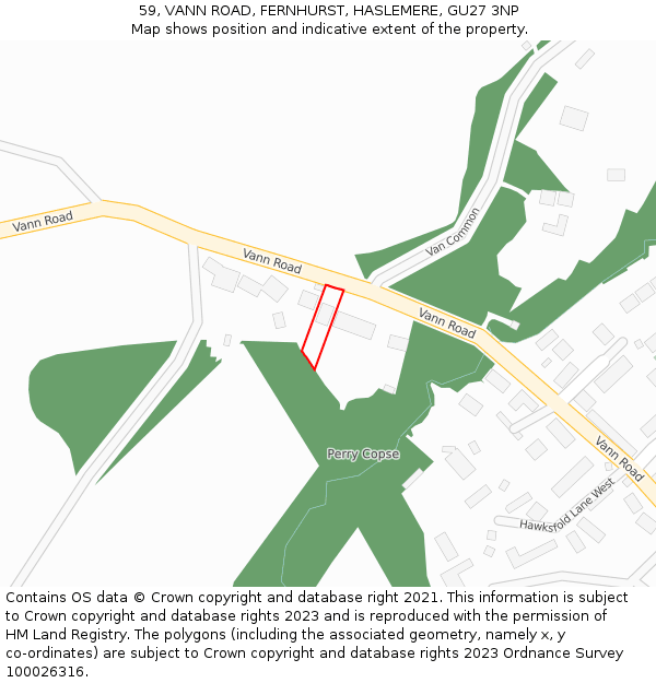 59, VANN ROAD, FERNHURST, HASLEMERE, GU27 3NP: Location map and indicative extent of plot