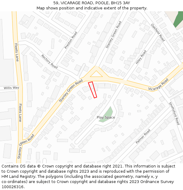 59, VICARAGE ROAD, POOLE, BH15 3AY: Location map and indicative extent of plot