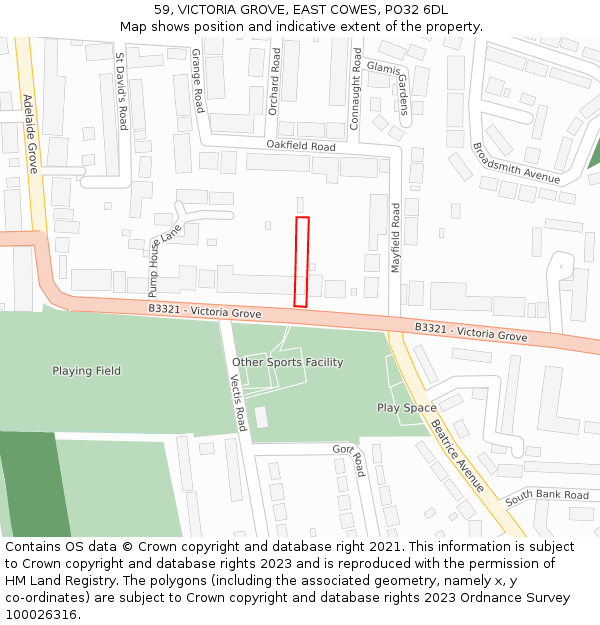 59, VICTORIA GROVE, EAST COWES, PO32 6DL: Location map and indicative extent of plot