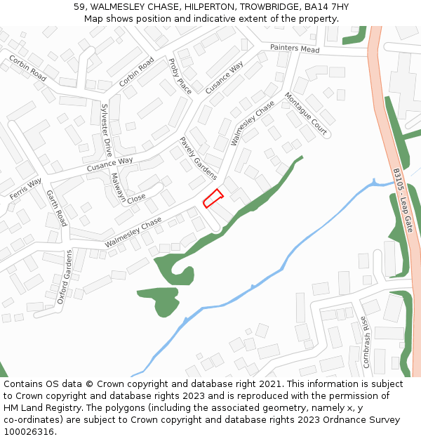 59, WALMESLEY CHASE, HILPERTON, TROWBRIDGE, BA14 7HY: Location map and indicative extent of plot