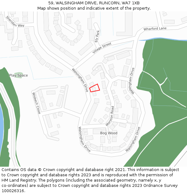 59, WALSINGHAM DRIVE, RUNCORN, WA7 1XB: Location map and indicative extent of plot