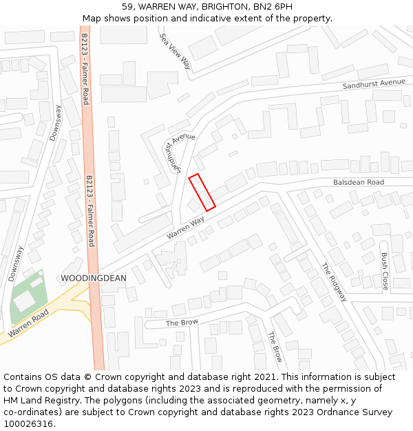 59, WARREN WAY, BRIGHTON, BN2 6PH: Location map and indicative extent of plot