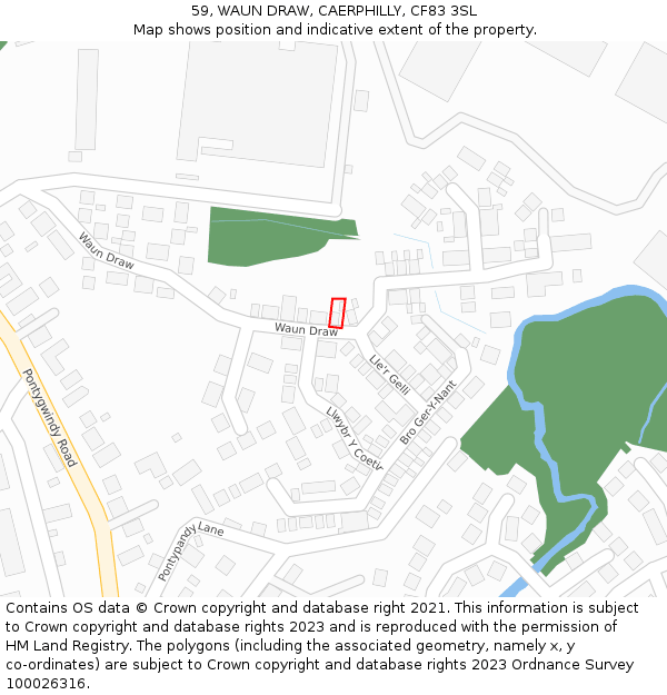 59, WAUN DRAW, CAERPHILLY, CF83 3SL: Location map and indicative extent of plot