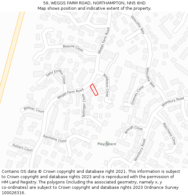 59, WEGGS FARM ROAD, NORTHAMPTON, NN5 6HD: Location map and indicative extent of plot