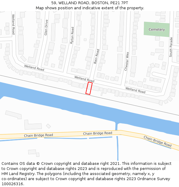 59, WELLAND ROAD, BOSTON, PE21 7PT: Location map and indicative extent of plot