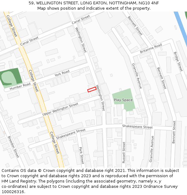 59, WELLINGTON STREET, LONG EATON, NOTTINGHAM, NG10 4NF: Location map and indicative extent of plot