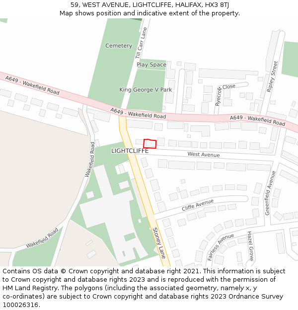 59, WEST AVENUE, LIGHTCLIFFE, HALIFAX, HX3 8TJ: Location map and indicative extent of plot