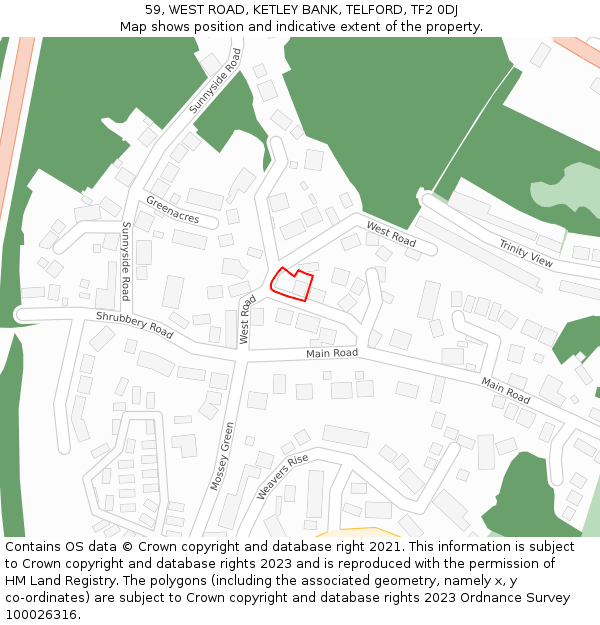 59, WEST ROAD, KETLEY BANK, TELFORD, TF2 0DJ: Location map and indicative extent of plot