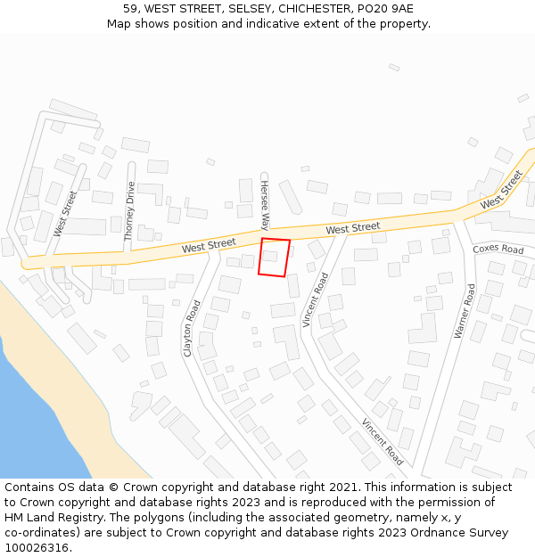 59, WEST STREET, SELSEY, CHICHESTER, PO20 9AE: Location map and indicative extent of plot