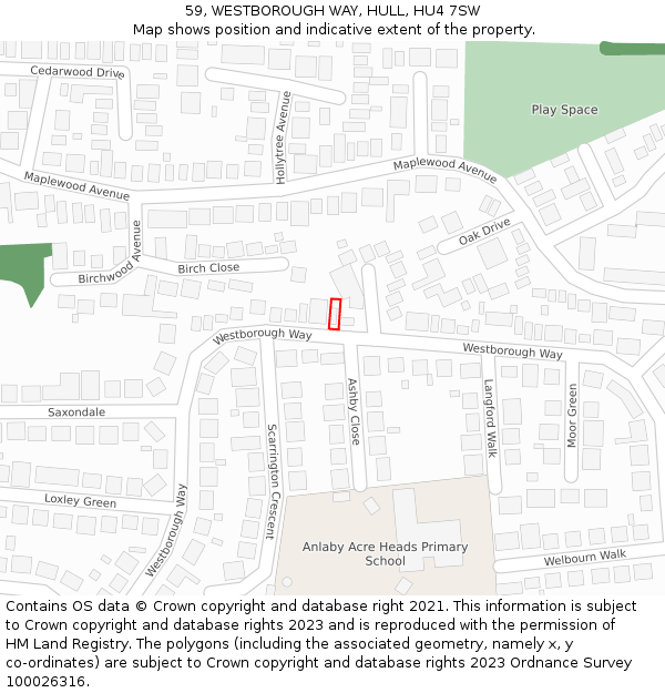 59, WESTBOROUGH WAY, HULL, HU4 7SW: Location map and indicative extent of plot