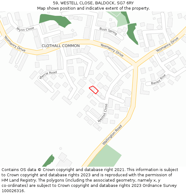 59, WESTELL CLOSE, BALDOCK, SG7 6RY: Location map and indicative extent of plot