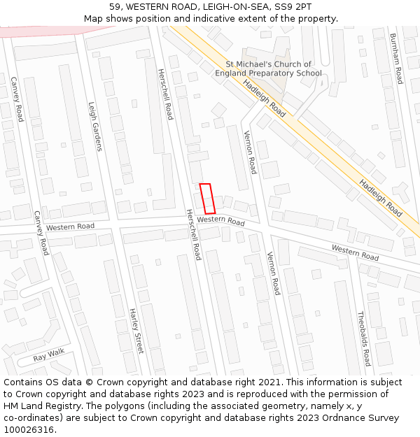 59, WESTERN ROAD, LEIGH-ON-SEA, SS9 2PT: Location map and indicative extent of plot